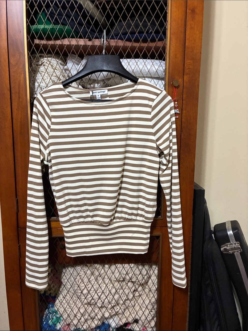 Striped Long-Sleeve Crop Top - Brown & White by Jenny Garland